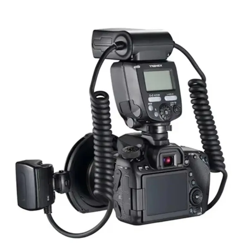Фото 2026 YONGNUO YN24EX E-TTL Макро-вспышка Speedlite 5600K с 2 головками вспышки и 4 адаптерными кольцами для Canon EOS 1Dx 5D3 6D 7D 70 №1