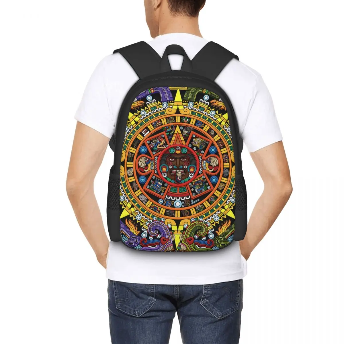 Aztec Calendar Sun Stone - Full Color Backpack for Girls Boys Travel RucksackBackpacks for Teenage school bag