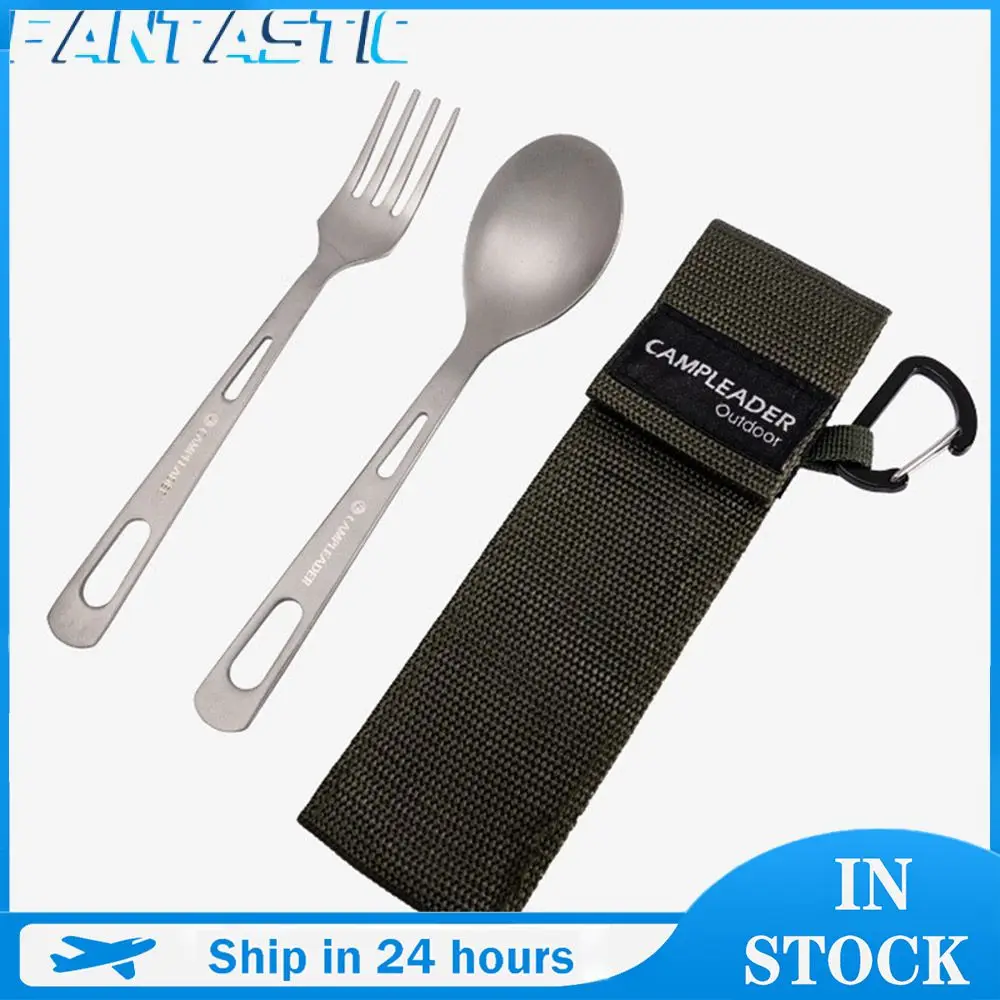 Fork Spoon Lightweight And Portable Durable And Sturdy Tableware Round And Smooth Titanium Set Easy To Clean Outdoor 45g Canvas