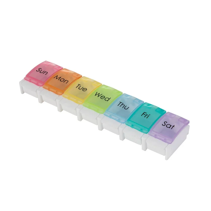 

Portable Portable 7-Grid Rainbow Bounce Button Pill Box 7-Day Colorful Travel Compartment Pill Storage Box Storage Box