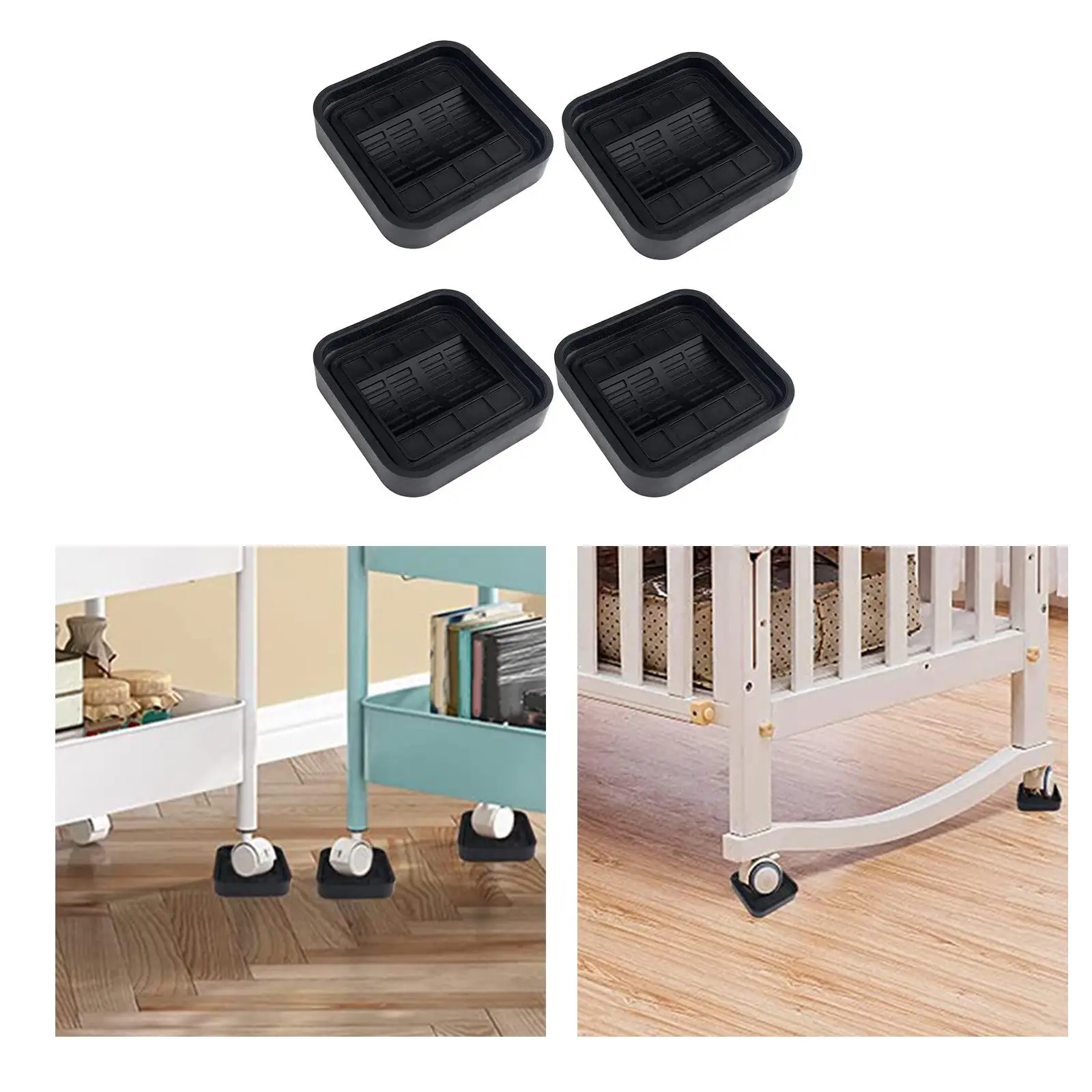

4x Casters Furniture Wheel Stoppers Noise Reducing Silent Square Rubber Bed Stoppers & Furniture Cups for Floors Chair Bed