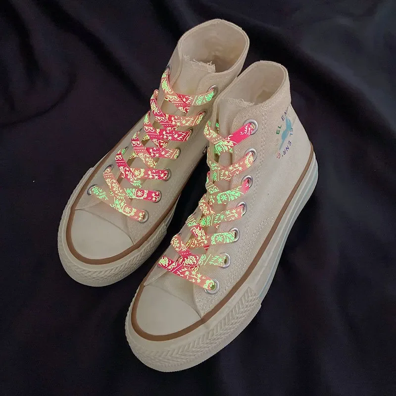 In Dark Safety Shoes Luminous Shoelaces Flat Sneakers Canvas Shoe Laces Glow In The Dark Night Color Fluorescent Cordones