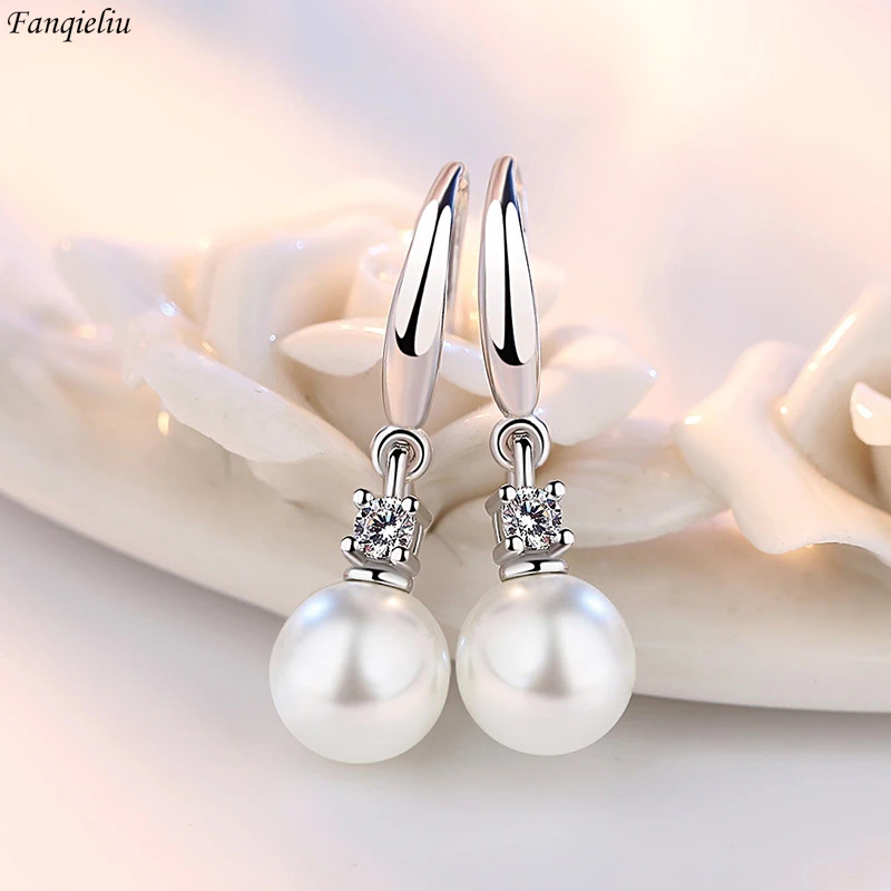 

Fanqieliu 925 Silver Needle New High Quality Jewelry Crystal Pearl Drop Earrings For Women Fashion FQL23598