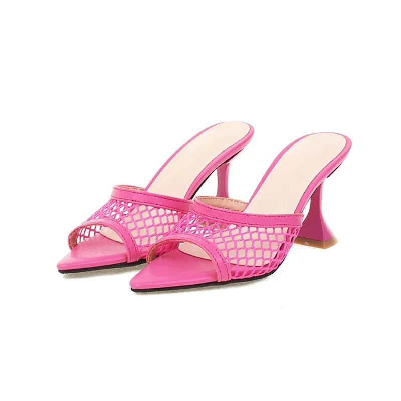 

2022 Summer Women Sandals Peep Toe Ladies Heel Mules Sexy Thin High Heels Sandals Slippers Female Fashion Woman Shoes Rubber