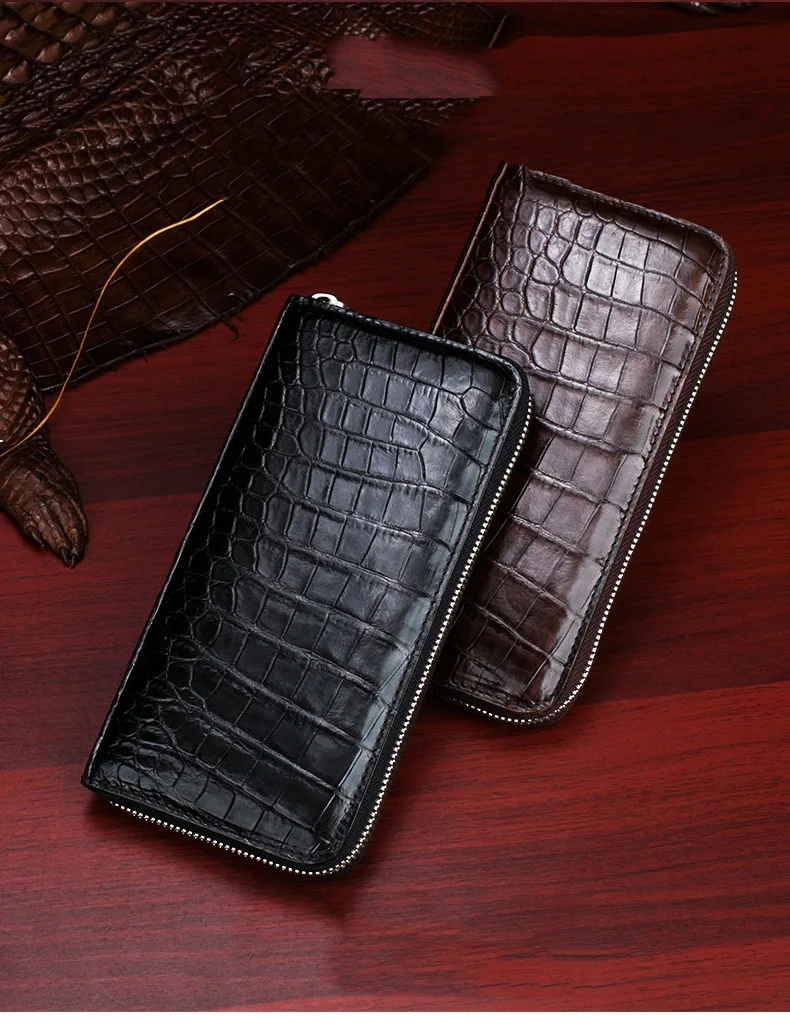 100% Thai Crocodile Wallet Men's Leather Handbag Leisure Crocodile Belly Long Wallet Men's Handbag Multi Card Wallet Handbag