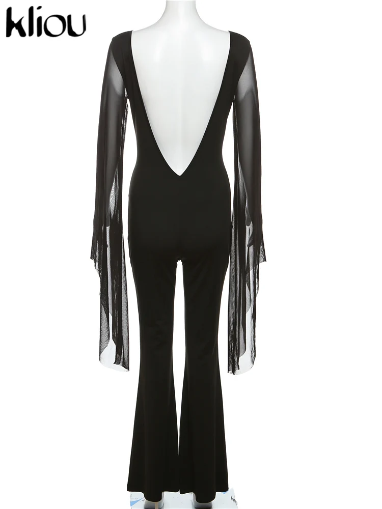 Женский сетчатый комбинезон длиной до щиколотки с V-образным вырезом