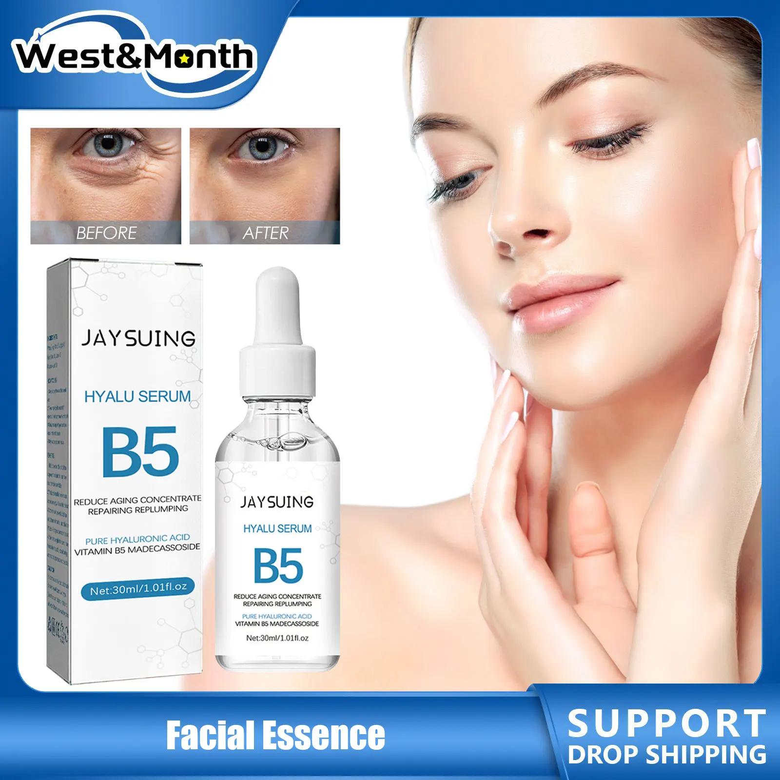 

Vitamin B5 Serum Deep Wrinkle Resistance Fade Fine Lines Improve Dullness Smooth Anti Aging Pure Hyaluronic Acid Facial Essence