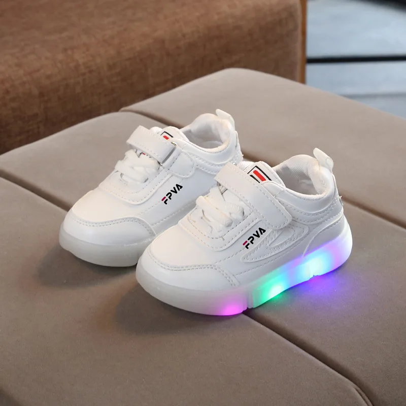 

Cool New Brands Solid Infant Tennis LED Lighted Four Season Baby Girls Boys Shoes Hook&Loop Glowing First Walkers Toddlers