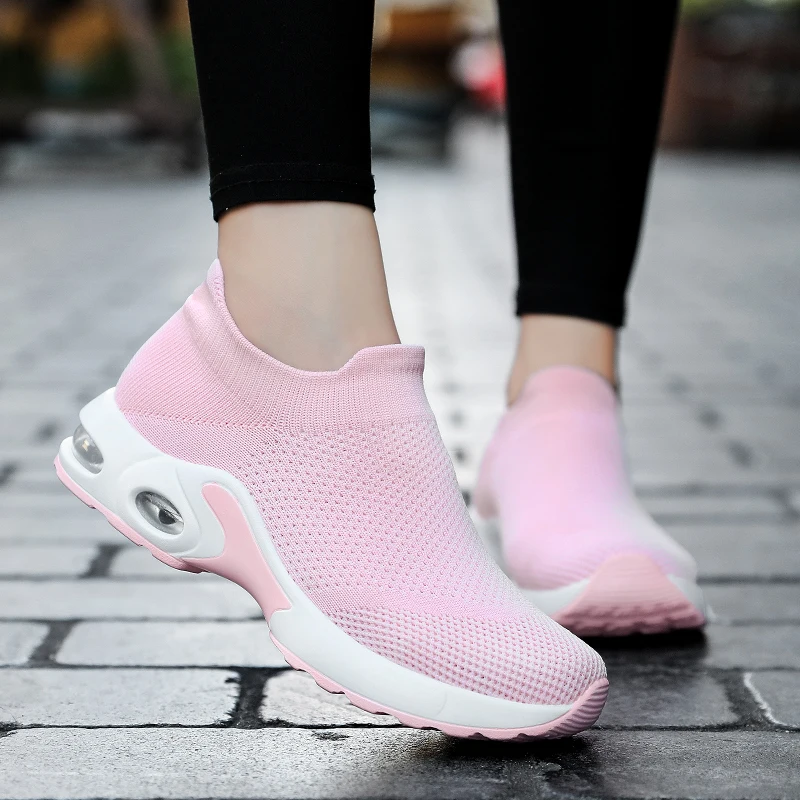 Sneakers Women Summer Lightweight Mesh Breathable Soft Fashion Breathable Running Lightweight Slip-On Height Increasing