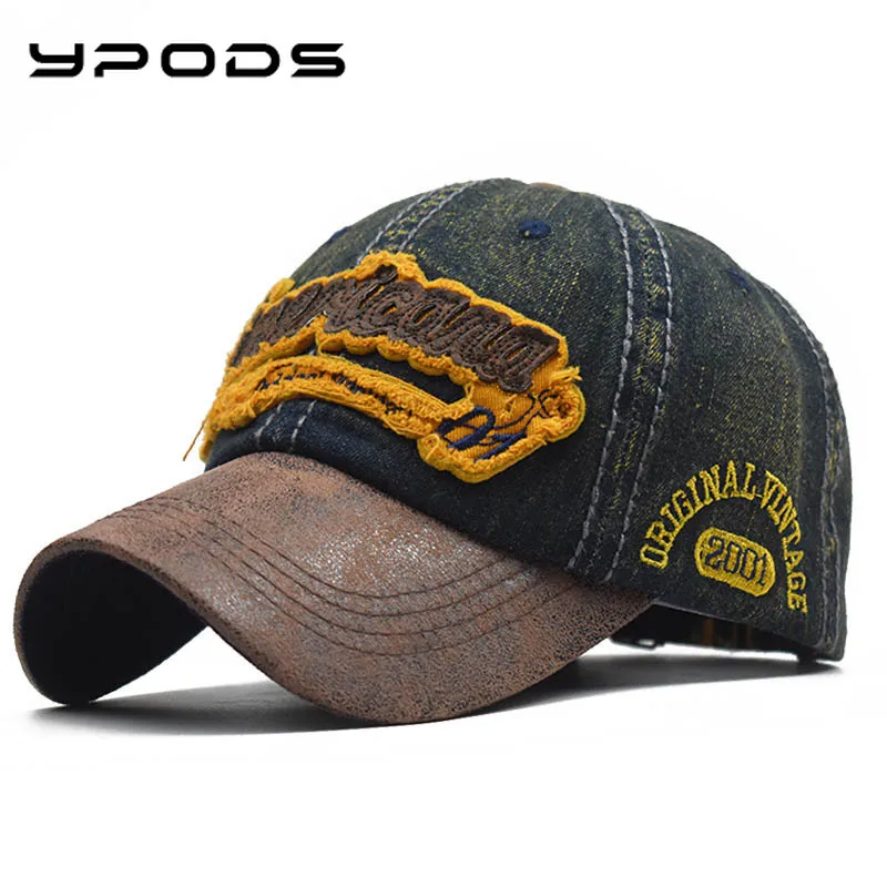

Men Baseball Cap Embroidered Letters Diamond Hat Denim Stitching Distressed Washed Cotton Caps Summer Men's Outdoor Hat Chapeau