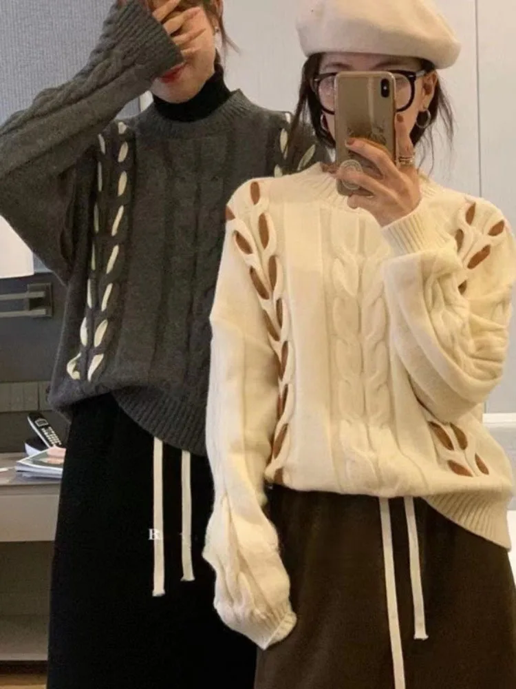 

Женский свитер в стиле гранж Y2k, осенний свитер, уличная одежда, модные свободные мягкие Пуловеры, Однотонный свитер в стиле Харадзюку, подходящий ко всему женский свитер