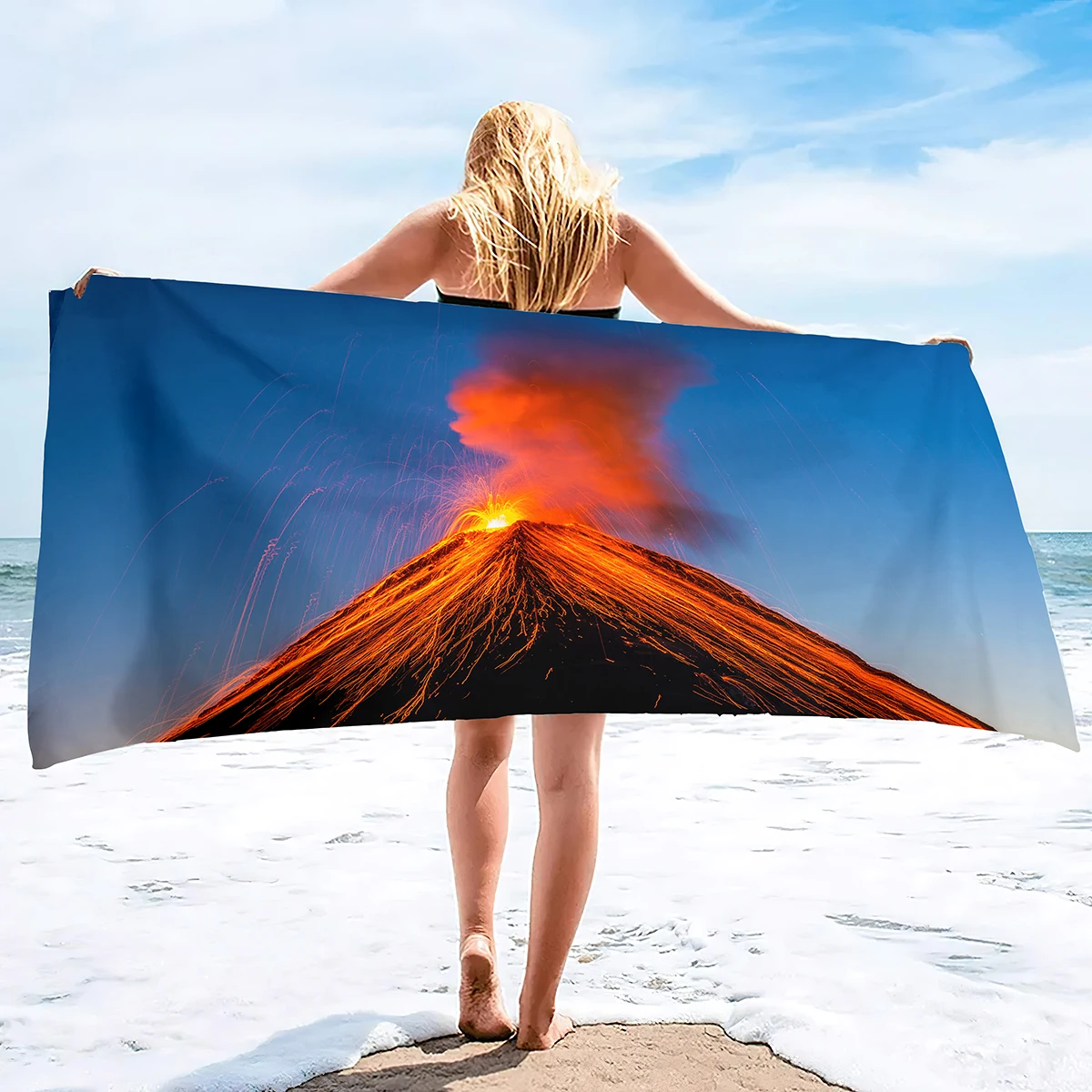 

Oversized Beach Towel,Volcano Ocean Quick Dry Sand Free Beach Towel Sand Blanket,Lightweight Absorbent Oversized Hand Towels