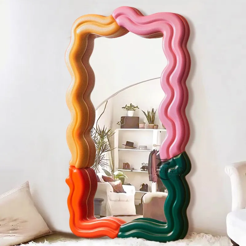 

Memphis Macrame Wavy Mirror Standing Aesthetic Luxury Large Beauty Salon Mirror Quality Macrame Full Size Espelho Home Decor