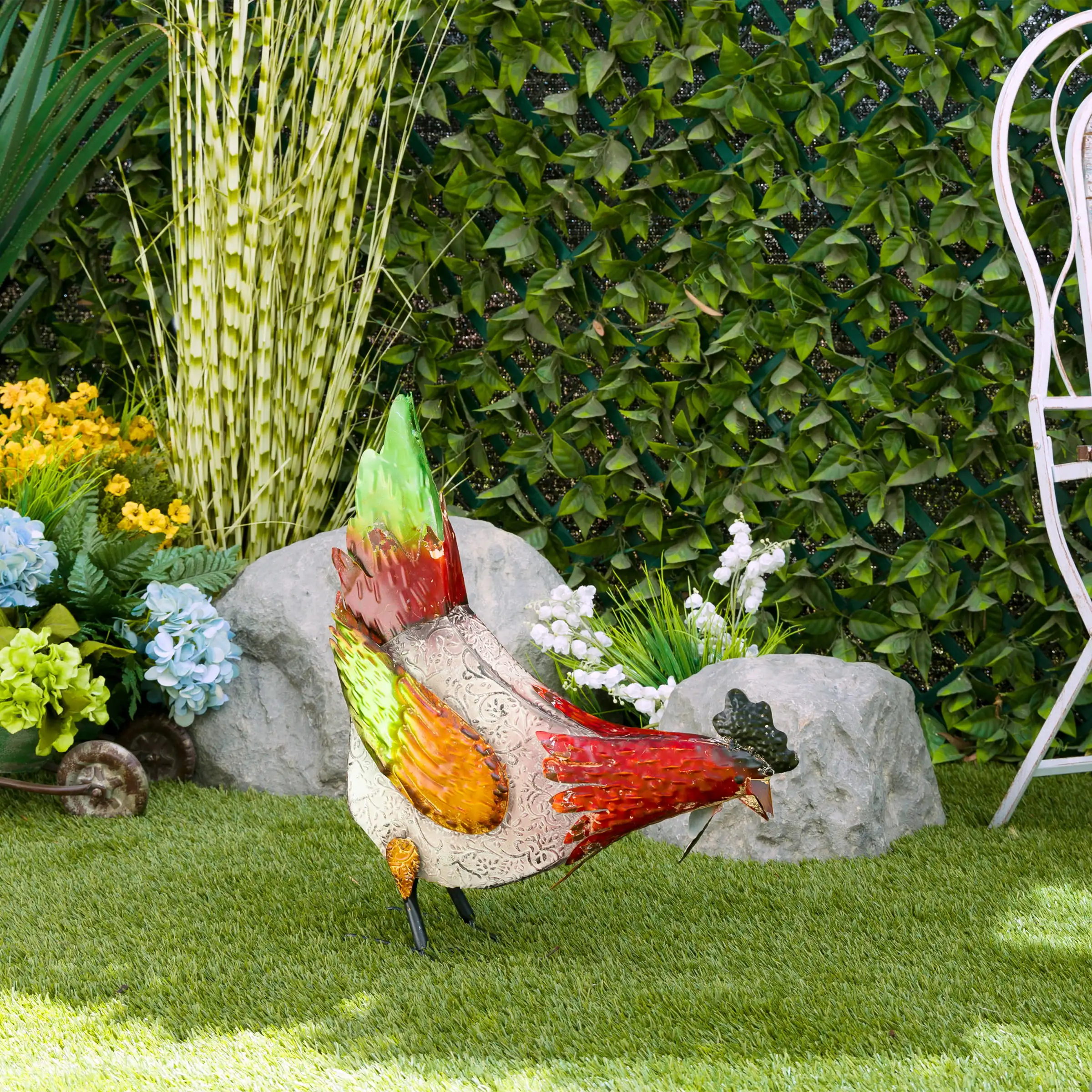 

Alpine Corporation 18" x 7" x 21" Metal Pecking Hen Garden Statue, Multicoloroutdoor garden statue