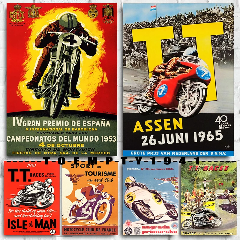 Винтажный постер для мотогонок на холсте