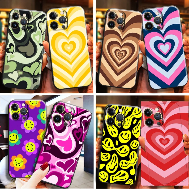

Cute Heart Circle Phone Case For Apple iPhone 13 12 11 Pro Max 13 12 Mini X XR XS Max 5 6 6S 7 8 Plus Funda Black Coque Bumper