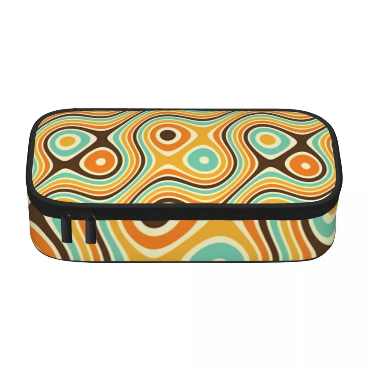 Retro Psychedelic Print Pencil Case Mid-Century Cute Big Zipper Pencil Box Elementary School For Child Pen Pouch