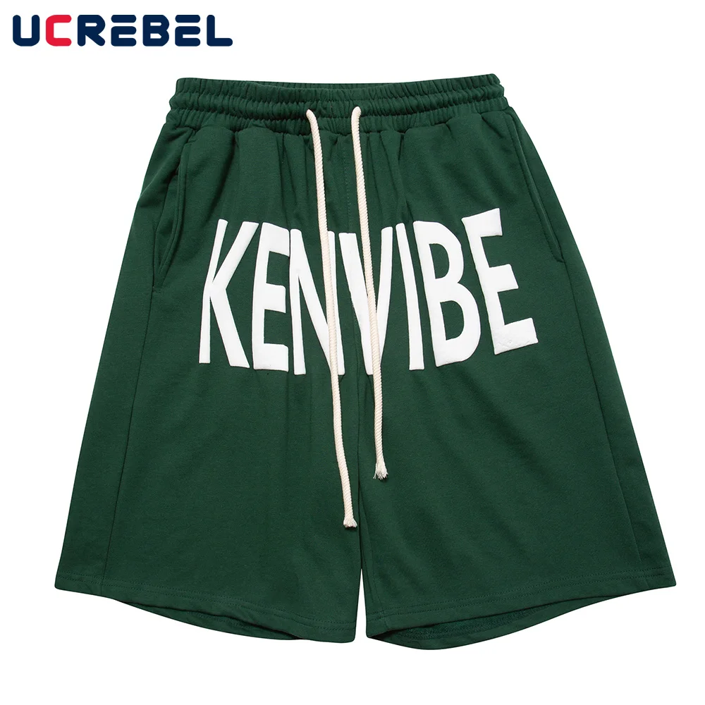 

Letter Foam Print Casual Shorts Mens Summer Streetwear Drawstring Elastic Waist Sweatshorts Casual Knee-length Shorts Men