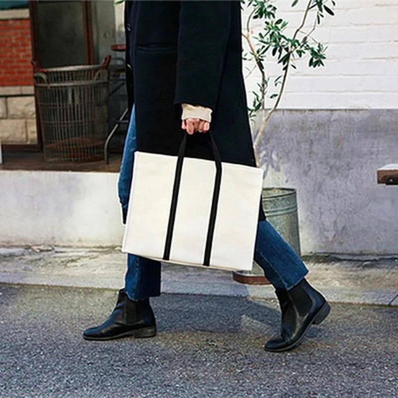 

New portable canvas women's bag stitching literary fashion briefcase