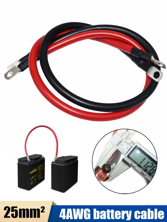

60cm 4 AWG Car Battery Inverter Cables with Lugs Ring Terminal Black Red for Solar RV Automotive Marine Oxigen-free Copper