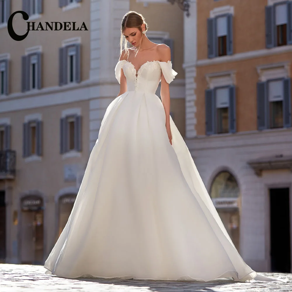 

CHANDELA Modest Wedding Dresses Off the Shoulder Ball Gown Scoop Appliques Bridal Gown Robe De Mariée For Women Custom Made