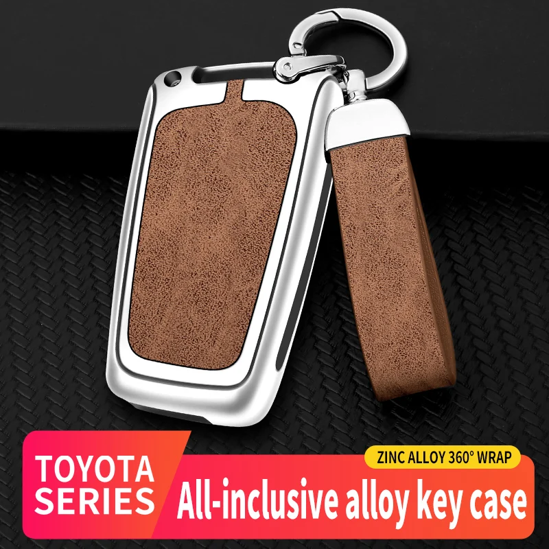 

Alloy And Leather Car Key Case Cover Shell For Toyota Crown Camry Corolla Auto Keyless Protector Keychain Accessories
