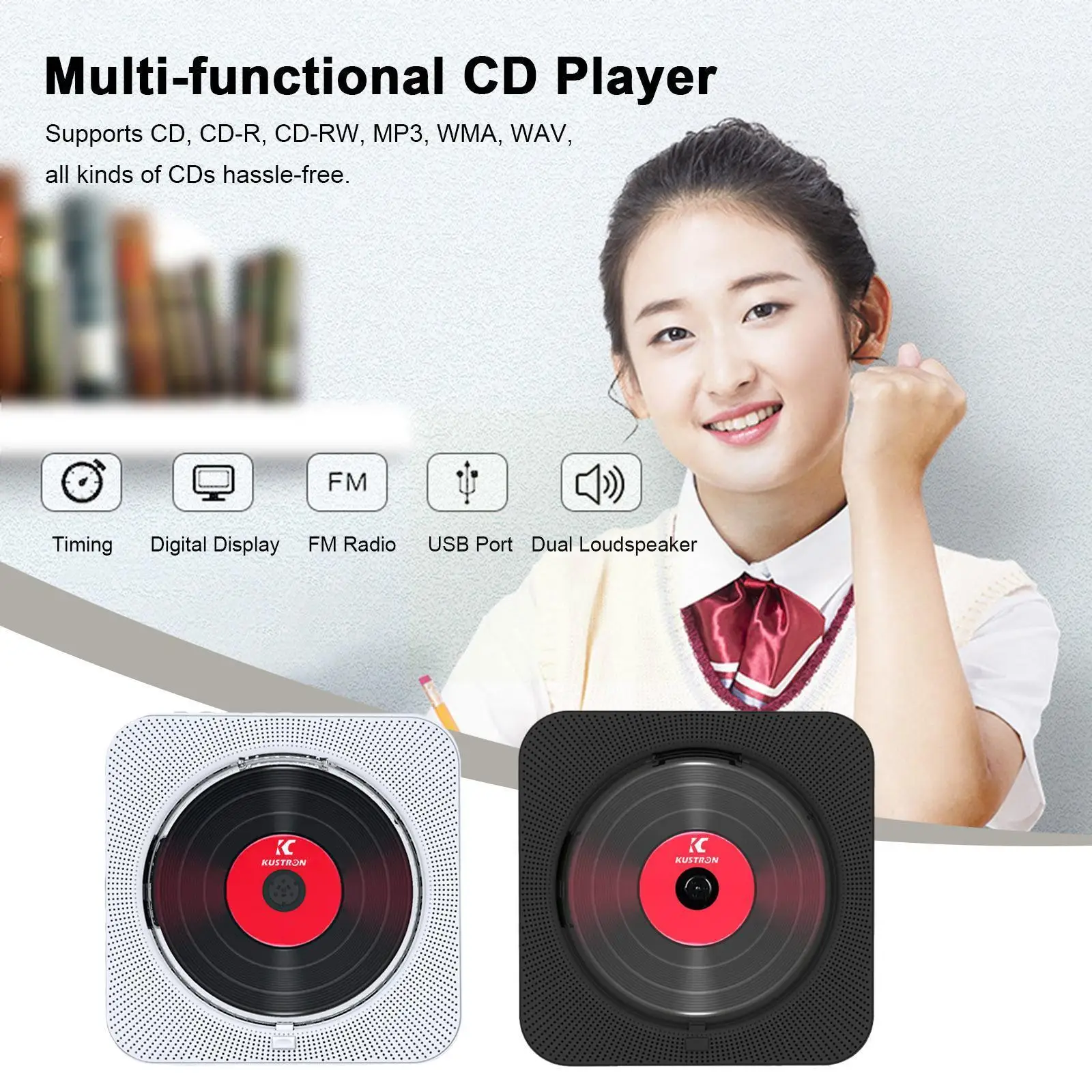 

Home Cd Player Bluetooth-compatible Fm Radio Wall Mountable Portable Retro Player Album 3.5mm Music Disc Audio O3m3
