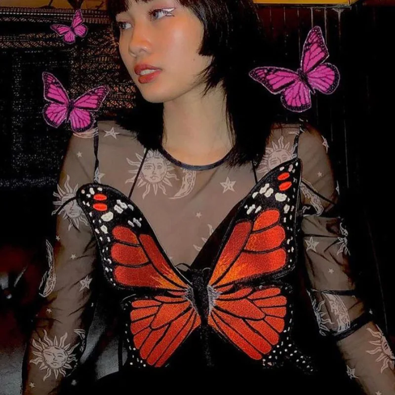 

Embroidered Butterfly Camisole Top Women's V-Neck Sexy Backless Slim Fit Short Vest Dark Retro Streetwear 2022 Summer New