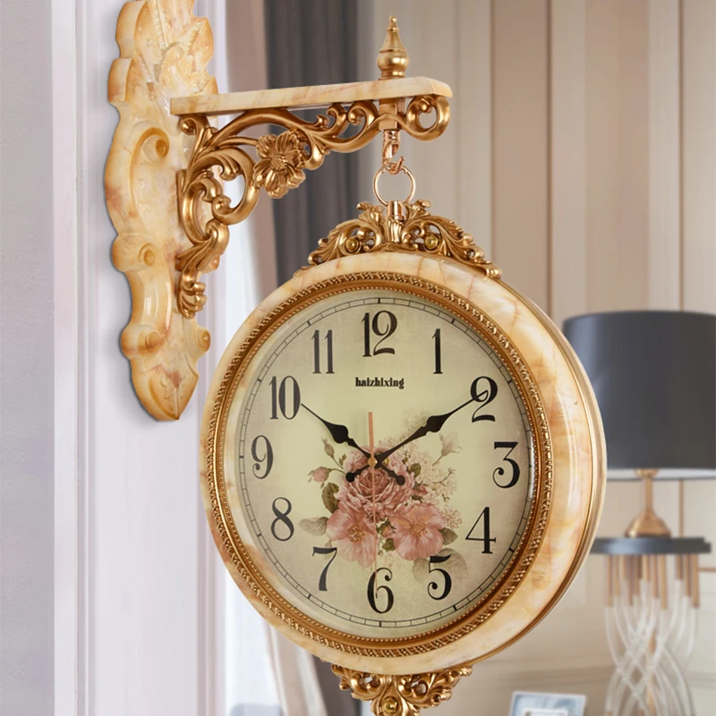 

Classic Vintage Wall Clock Bedroom Design Silent European Double Sided Wall Watch Living Room Stylish Wanduhr Home Decoration