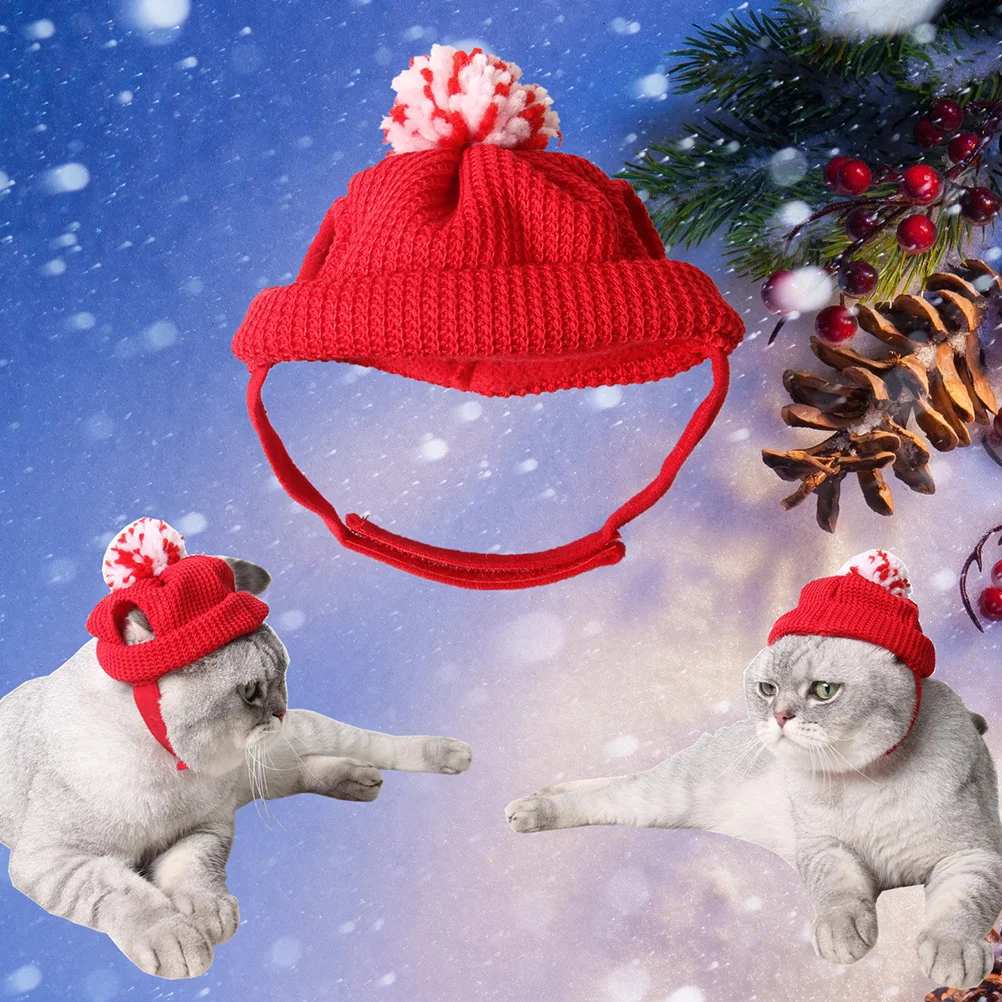 

1PC Red Comfortable Warm Cat Puppy Knitting Wool Santa with Holes