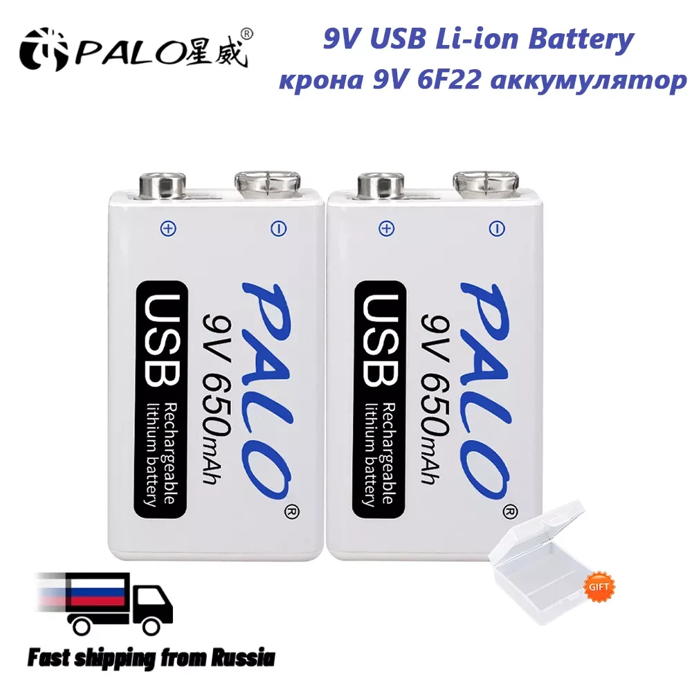 

NEW2023 PALO 9V Rechargeable Battery 650mAh 6F22 Micro USB 9v Li-ion Lithium Batteries for Multimeter Microphone Toy Remote Cont