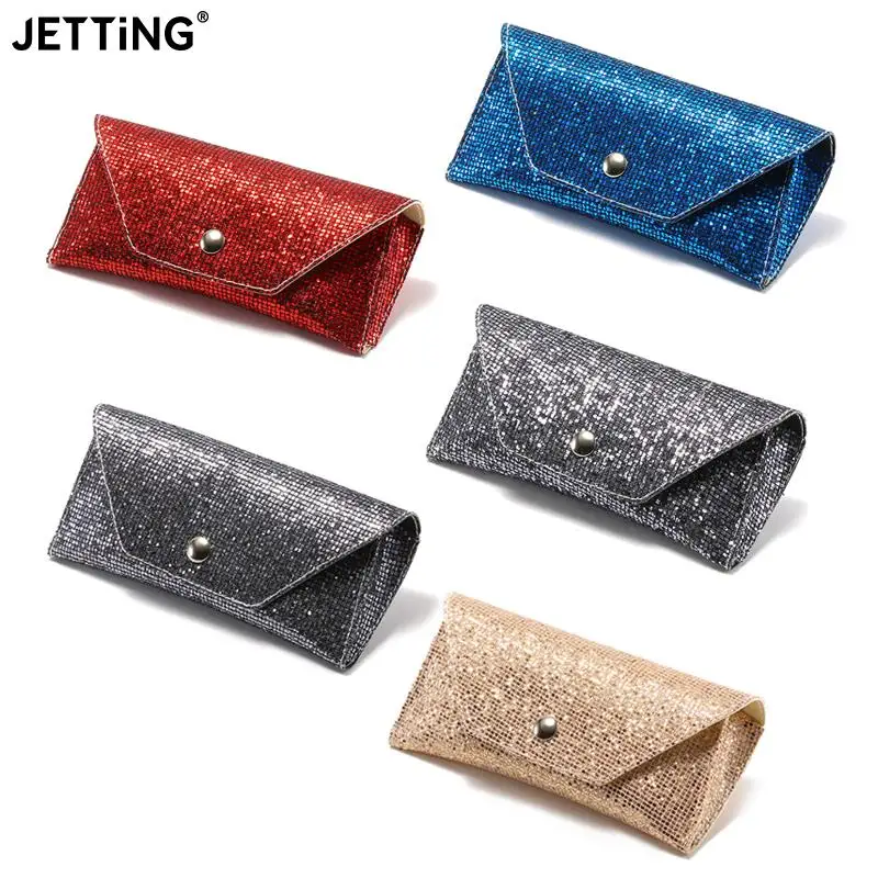 

Fashion Retro Soft Sequins Leather Sunglasses Case Portable Unisex Leather Sunglasses Bling Box Protective Sequins Glasses Box