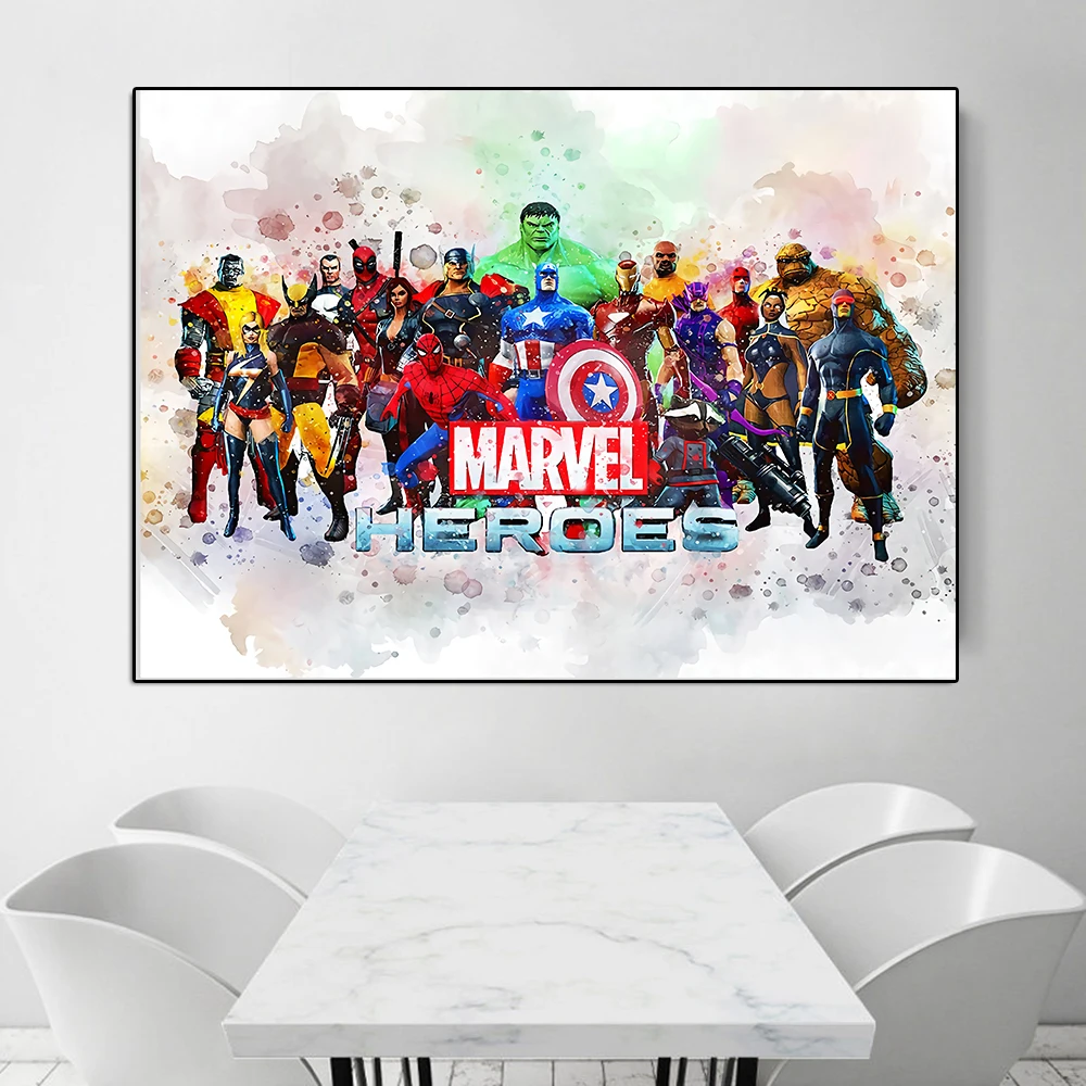 

Marvel Avengers Watercolor Canvas Painting Abstract Superhero Spiderman Poster Print Wall Art Mural Kids Room Home Decoration