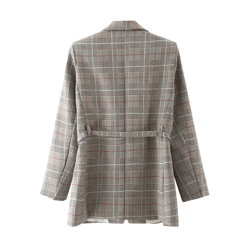 Blazers Women 2023 Fashion With Belt Check Blazer Coat Vintage Long Sleeve Office Wear Female Outerwear Chic Jacket Femme