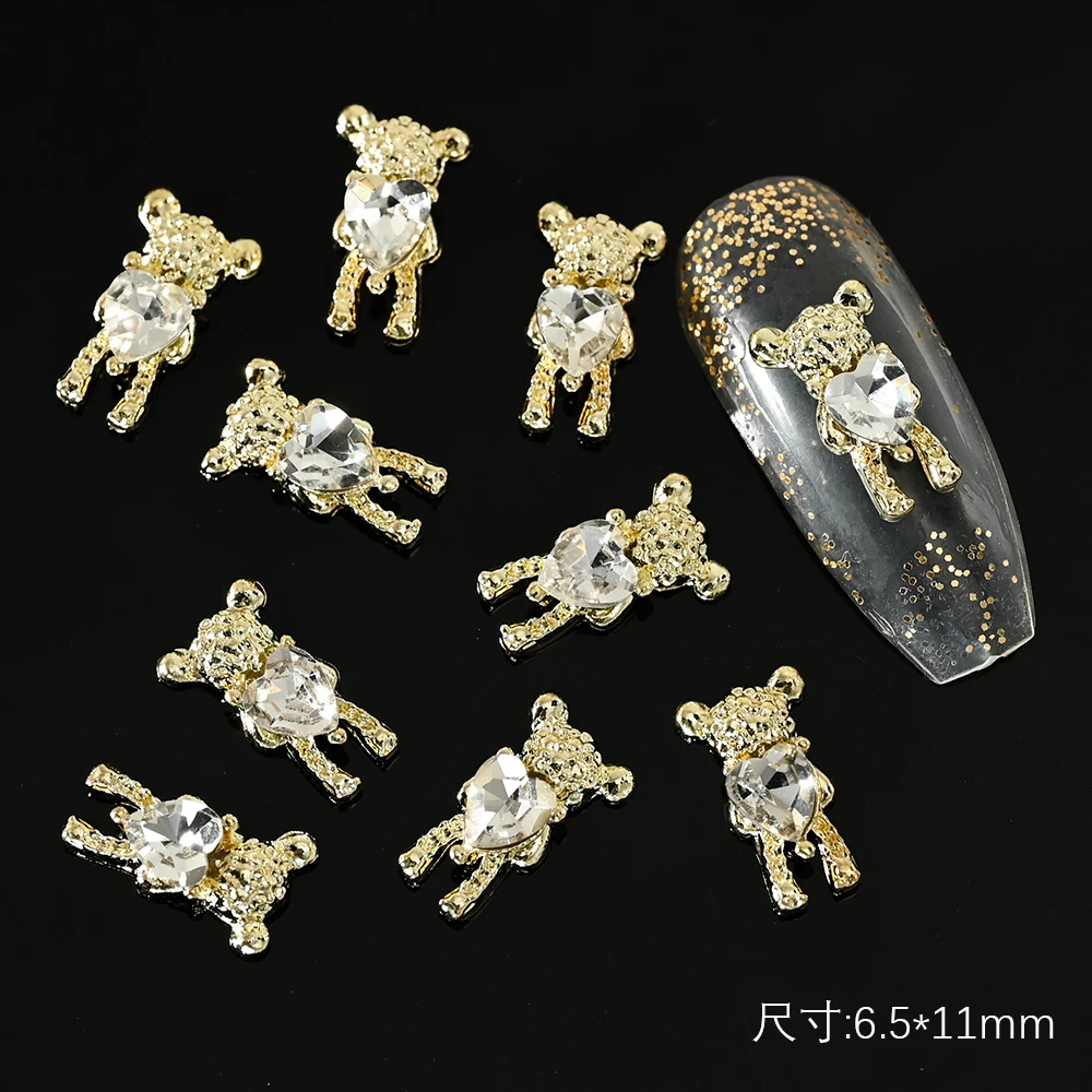 

10Pcs/Lot 3D Cute Alloy Zircon Bear Crystal Rhinestone Nail Charms Shiny Heart Crystal Butterfly Luxury Nail Art Diamond Jewelry
