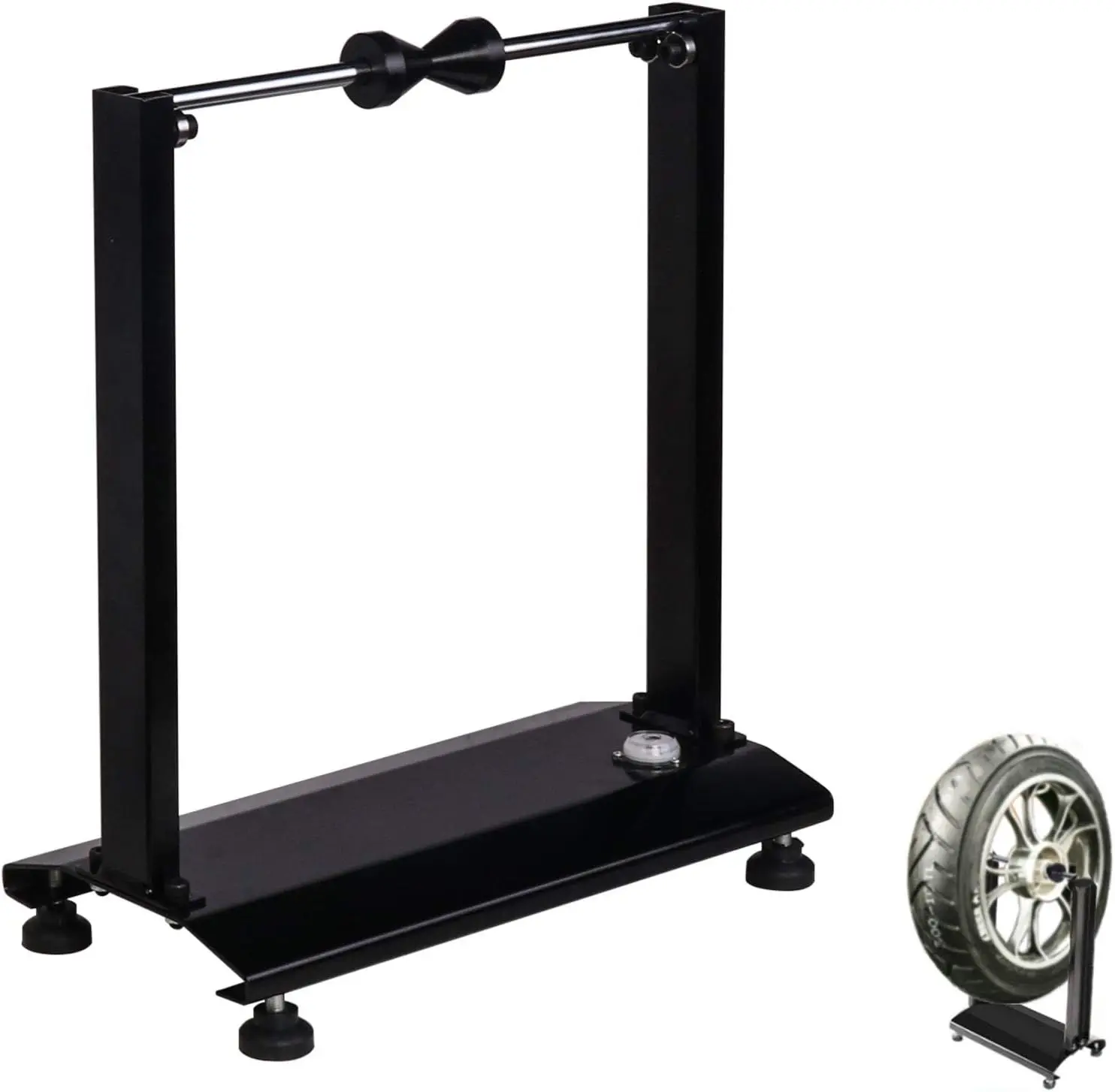 

Motorcycle/Bicycle Wheel Balancer, Rim Tire Balancing Spin Static Truing Stand w/Adjustable Centering Cones