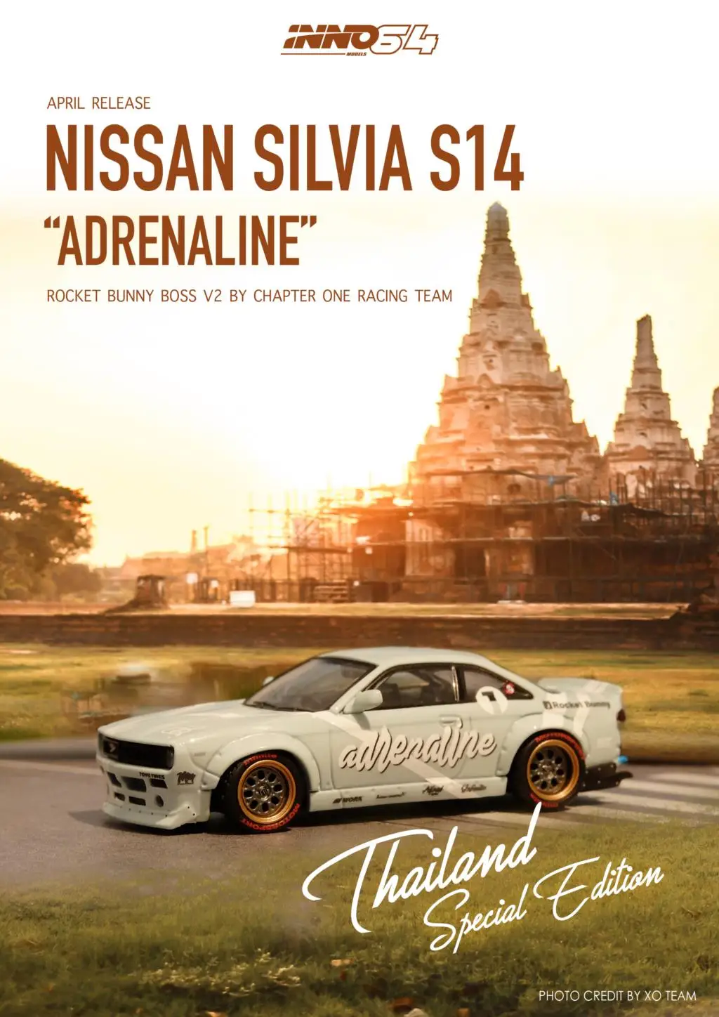 Предпродажа в апреле INNO 1/64 NISSAN SILVIA S14 ADRENALINE Rocket Bunny литая модель автомобиля |