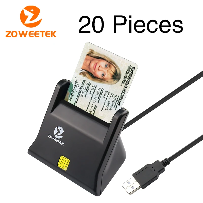 

20 шт., устройство для чтения смарт-карт USB Zoweetek 12026-3