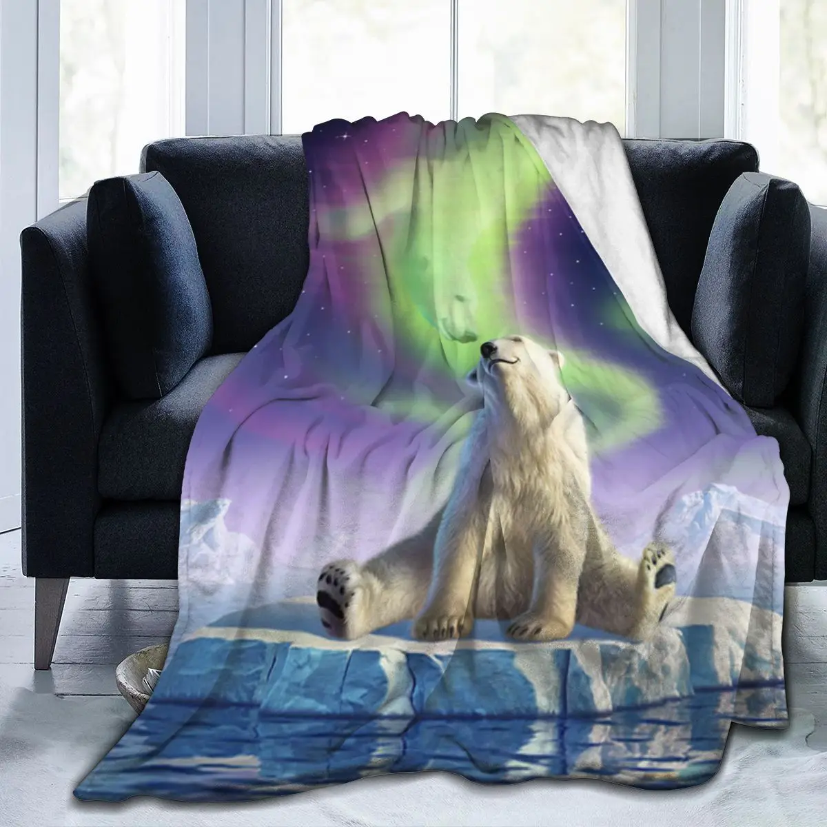 

New Fashion 3D Printing PolarBear Printed Flannel Sheet Soft Blanket Retro Square Picnic Soft Blanket