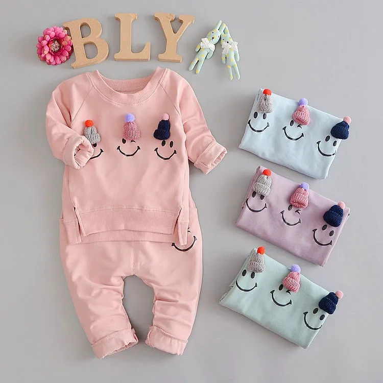 0-3 years old baby girl clothing suit 2023 cute O-neck long-sleeved T-shirt trousers baby jogging sportswear baby clothing suit