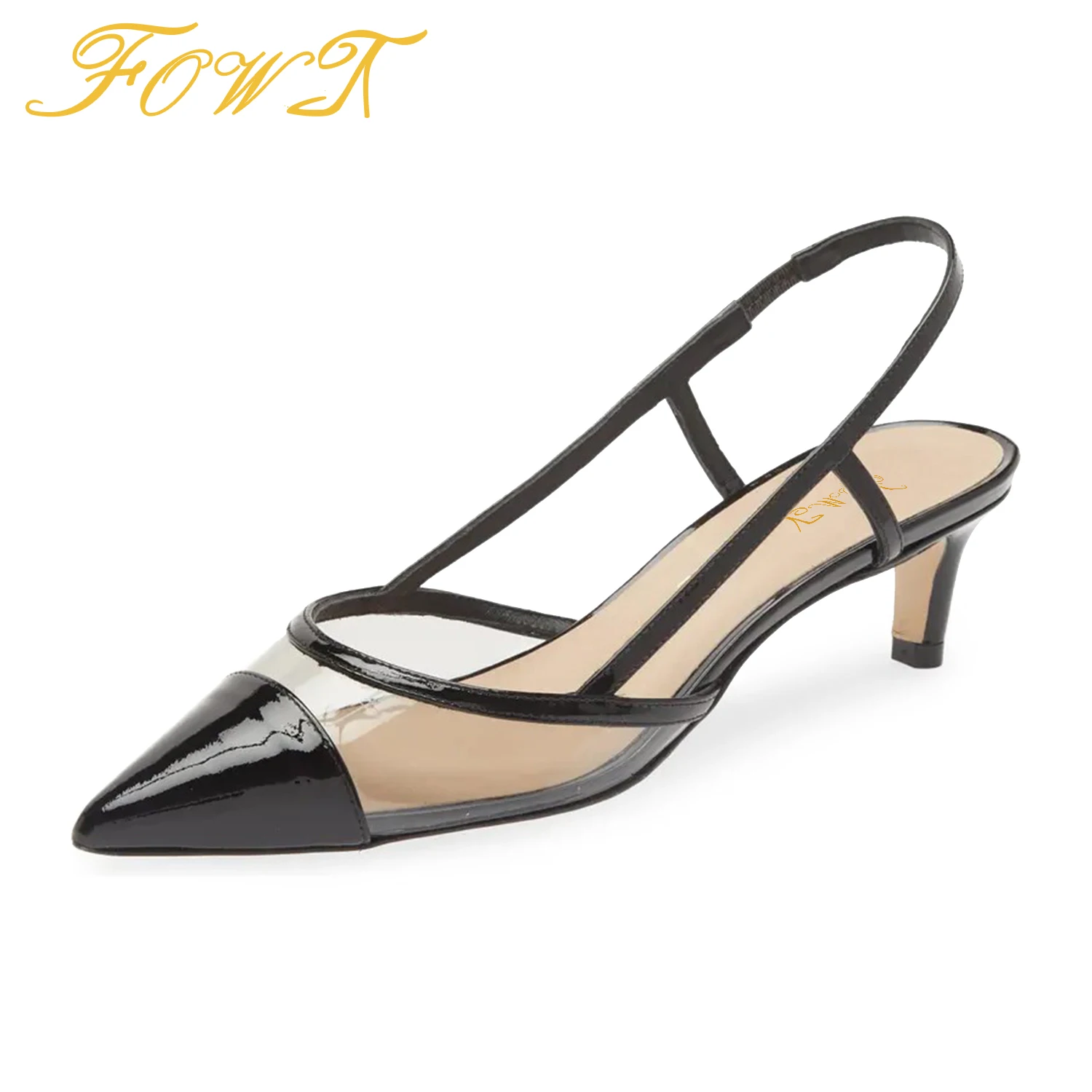 Black Pointed Toe Women's Slingback Pumps High Thin Heels Transparent PVC Ladies Sexy Dress Elastic Shoes Large Size 12 13 FOWT