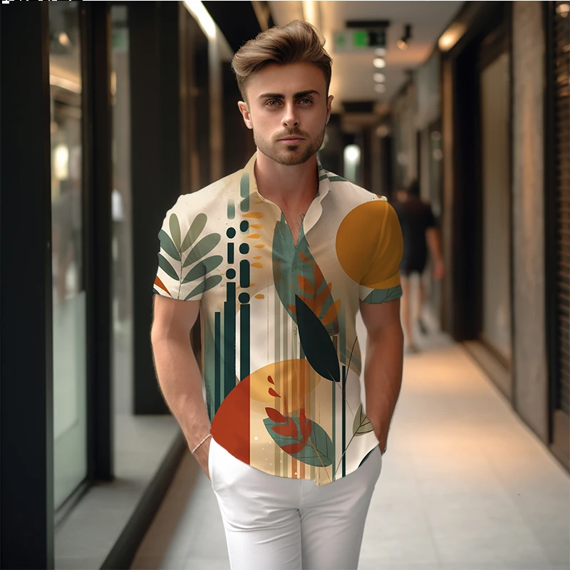 

Summer new men's shirt line stitching 3D printed men's shirt national style men's shirt fashion trend high -quality men's shirt