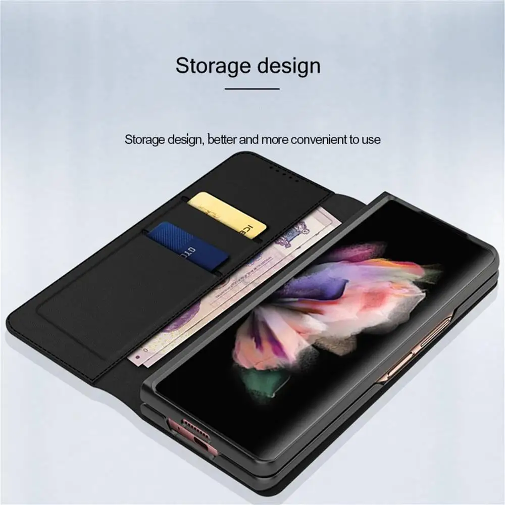 Ceny Do Samsung Galaxy Z Fold 4 ZFold3 Etui Luksusowe Zwykły Kolor Skórzany Wielofunkcyjny Portfel Torba Uchwyt All-Inclusive Składana Okładka