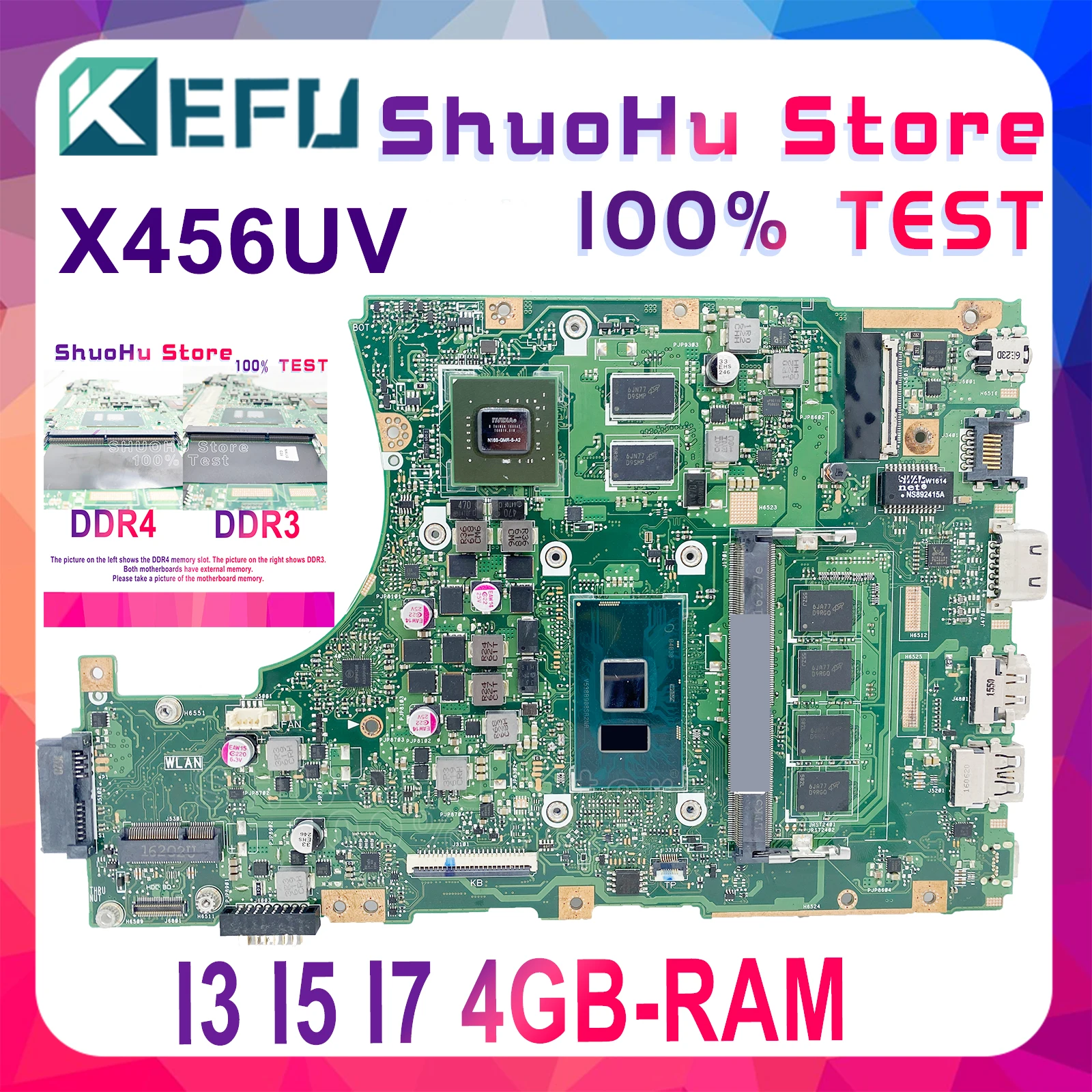 

KEFU X456UV Laptop Motherboard For ASUS X456UF X456UJ X456UQ X456UB A456U Mainrboard DDR3 DDR4 I3 I5 I7 4GB-RAM GT920M GT940M