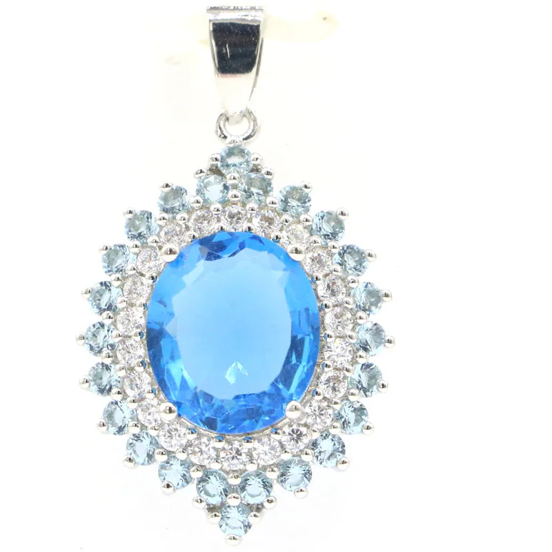 

39x22mm New Statement London Blue Topaz White CZ Gift For Girls Silver Pendant
