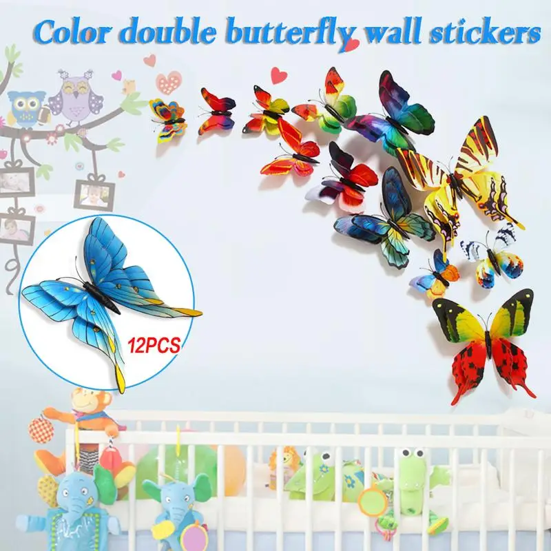 

12Pcs Assorted Color Innovative Magnet Fridge Stickers Butterfly Wall Home Decoration 3D Dazzling Butterfly Art Decal Design