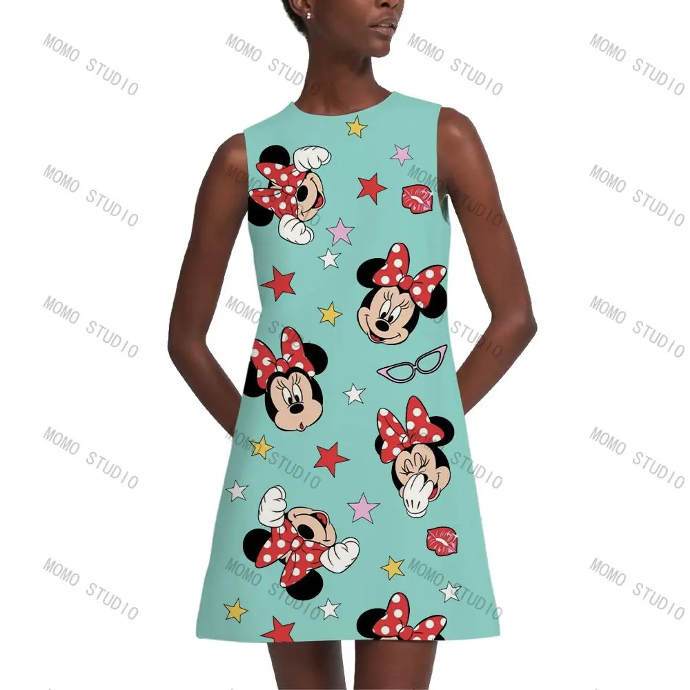 

Dresses for Women 2022 Beach Dress Women's Summer Cartoon Sundresses Loose Minnie Mouse Woman Sexy Y2k Clothes Disney Boho Party