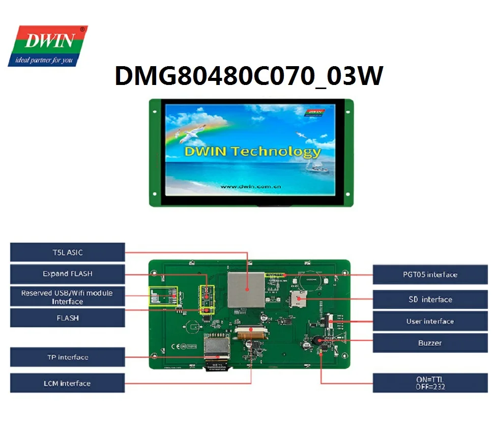 Сенсорный модуль Dwin 7 0 дюйма UART TFT фотография 800*480 коммерческий класс 262K цвета RGB