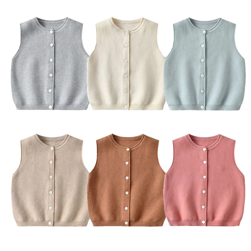 

Вязаный жилет для маленьких девочек, Осенний однотонный мягкий свитер для маленьких мальчиков, весенний детский жилет, детский вязаный кар...