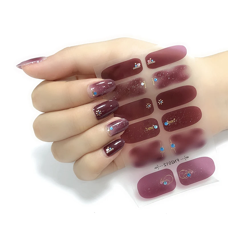 

1pcs Nail Art Sticker Full Cover Glitter Flower Candy Colors Nail Polish Waterproof Self Adhesive Nail Patch Nail Art Decoration